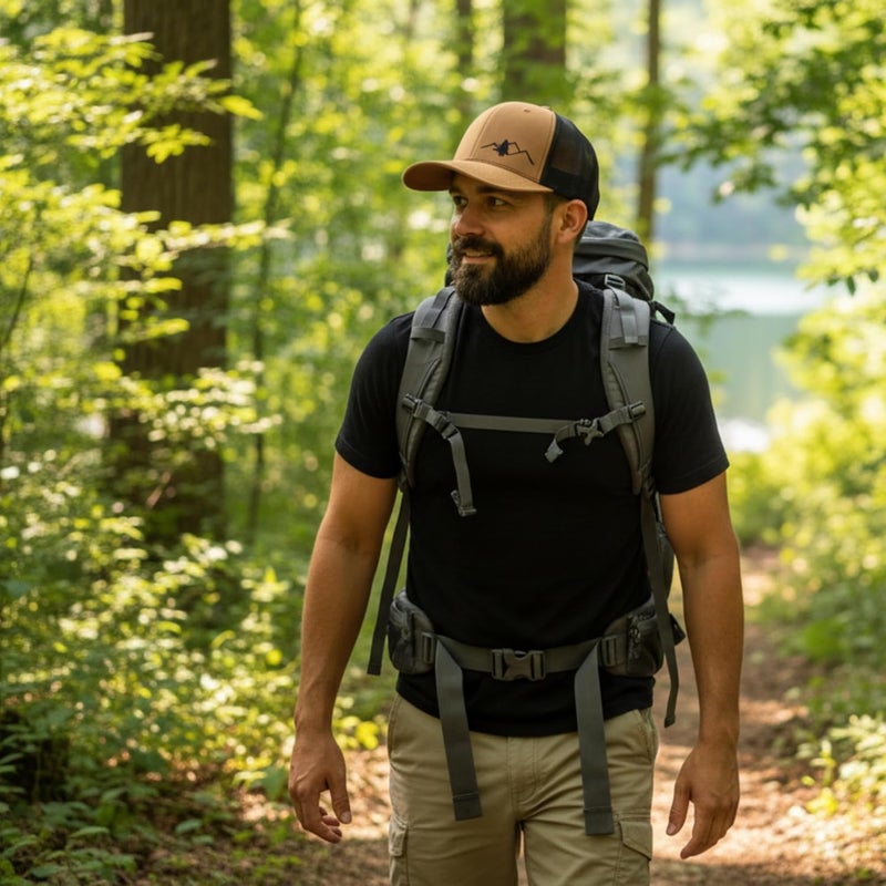 Lindo Trucker Hat [ Great Outdoors Design ] for Men and Women: Mid Profile Cap with Breathable Mesh Back and Adjustable Snap - Image 3